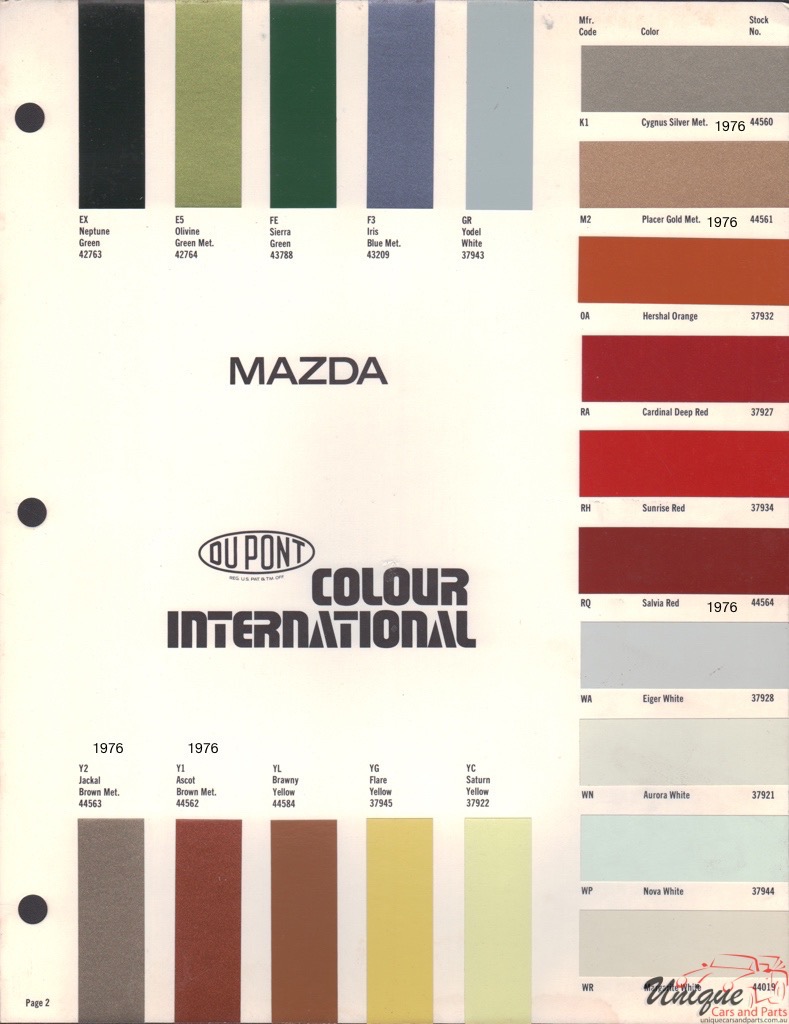 1976 Mazda International Paint Charts DuPont 2
